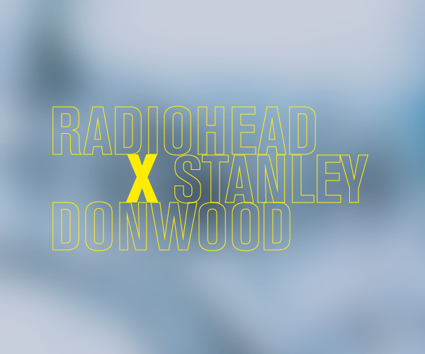 Text "Radiohead x Stanley Donwood" auf dem hellgrauen Hintergrund